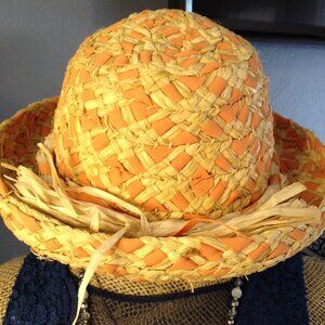 Da-Me Italy; Straw, raffia all Natural hat with twisted hatband; Y2K, Fairycore